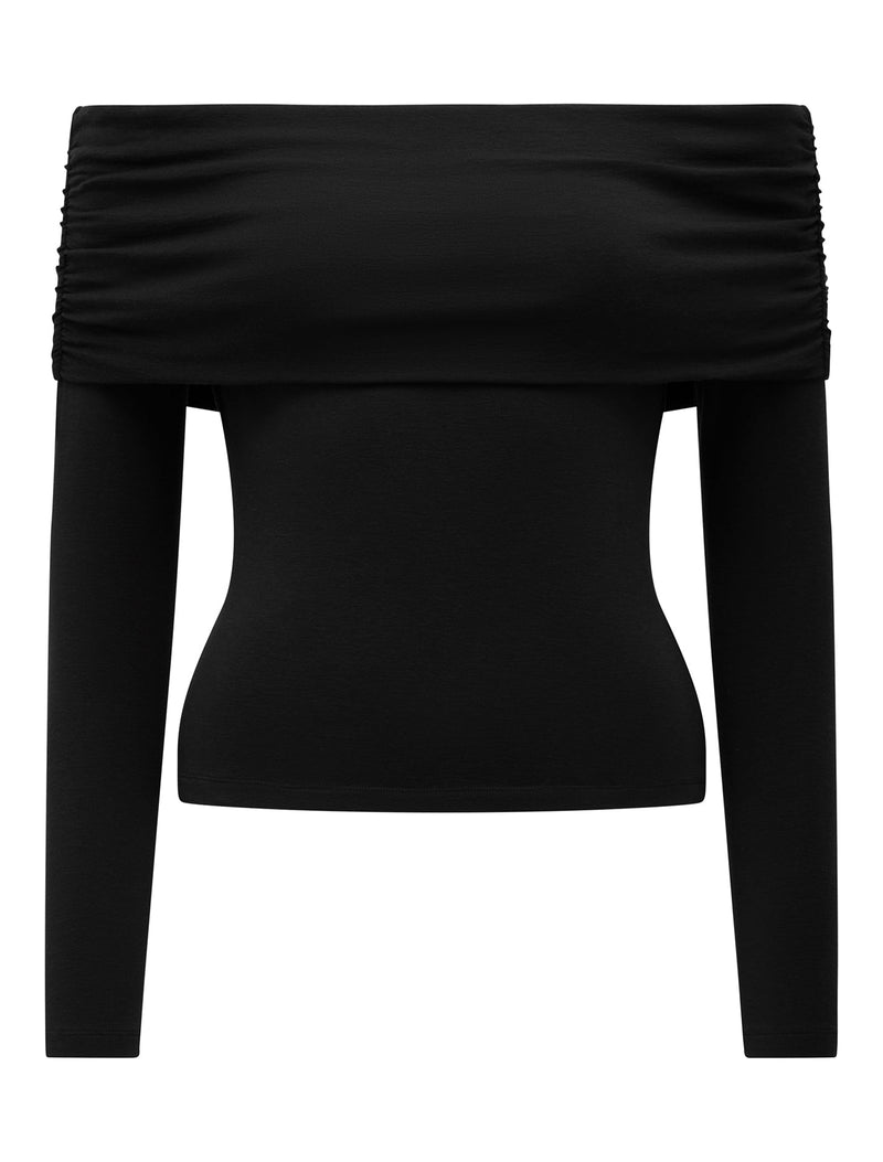 Kyla Long Sleeve Wool Blend Bardot Top Forever New