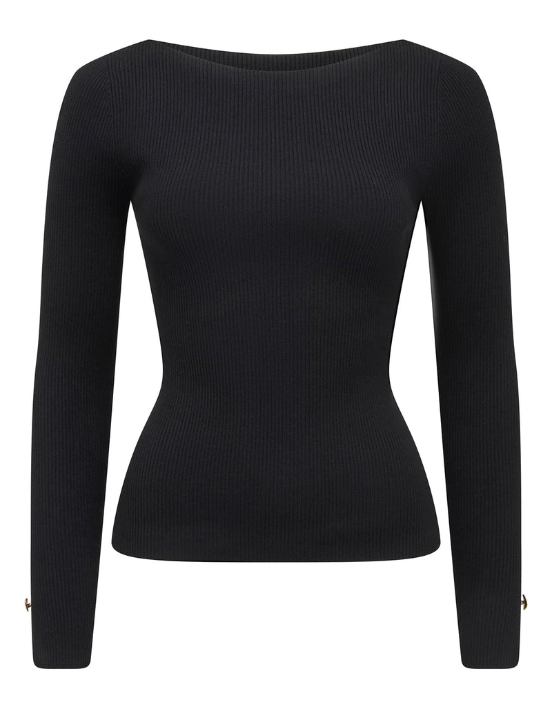 Alaia Knit Rib Top Black Forever New