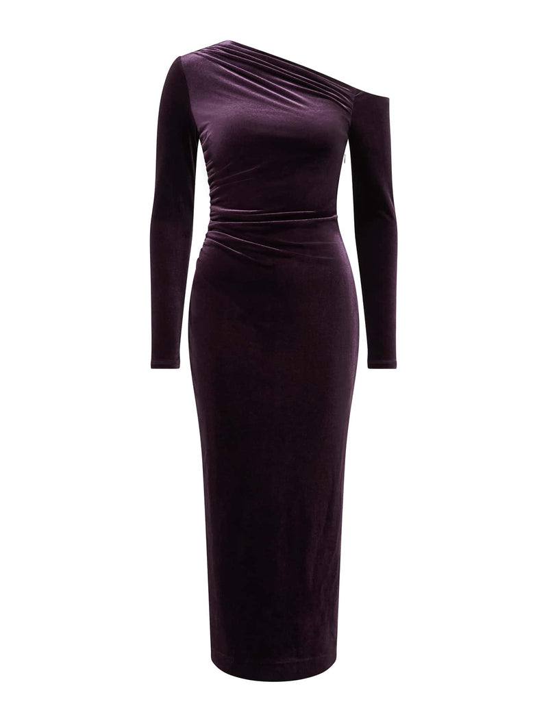 Angelina Asym Velvet Bodycon Dress Grape Punch | Forever New Angelina Asym Velvet Bodycon Dress Grape Punch | Forever New