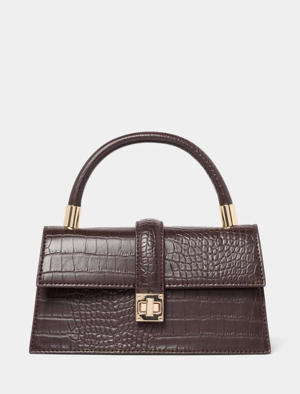 Violet Lock Detail Top Handle Bag 0 Chocolate Croc Forever New