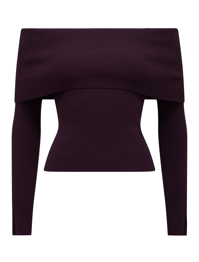 Billie Fold Over Knitted Bardot Sweater Forever New