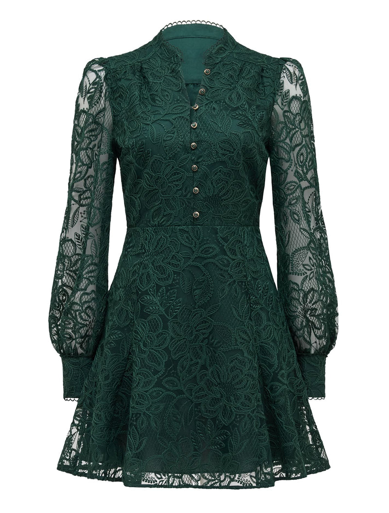 Portia Lace Skater Mini Dress Green Forever New