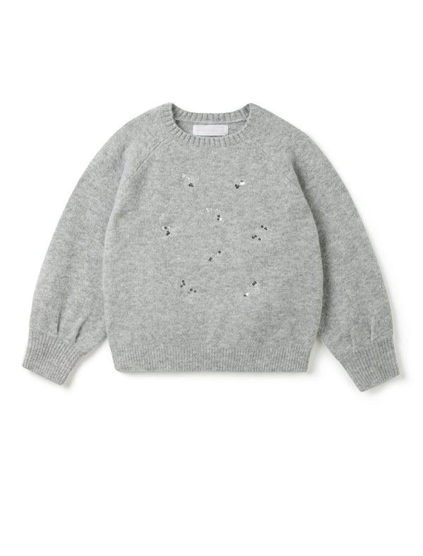 Azure Girls Crew Knit Jumper Snow Grey Marle Forever New