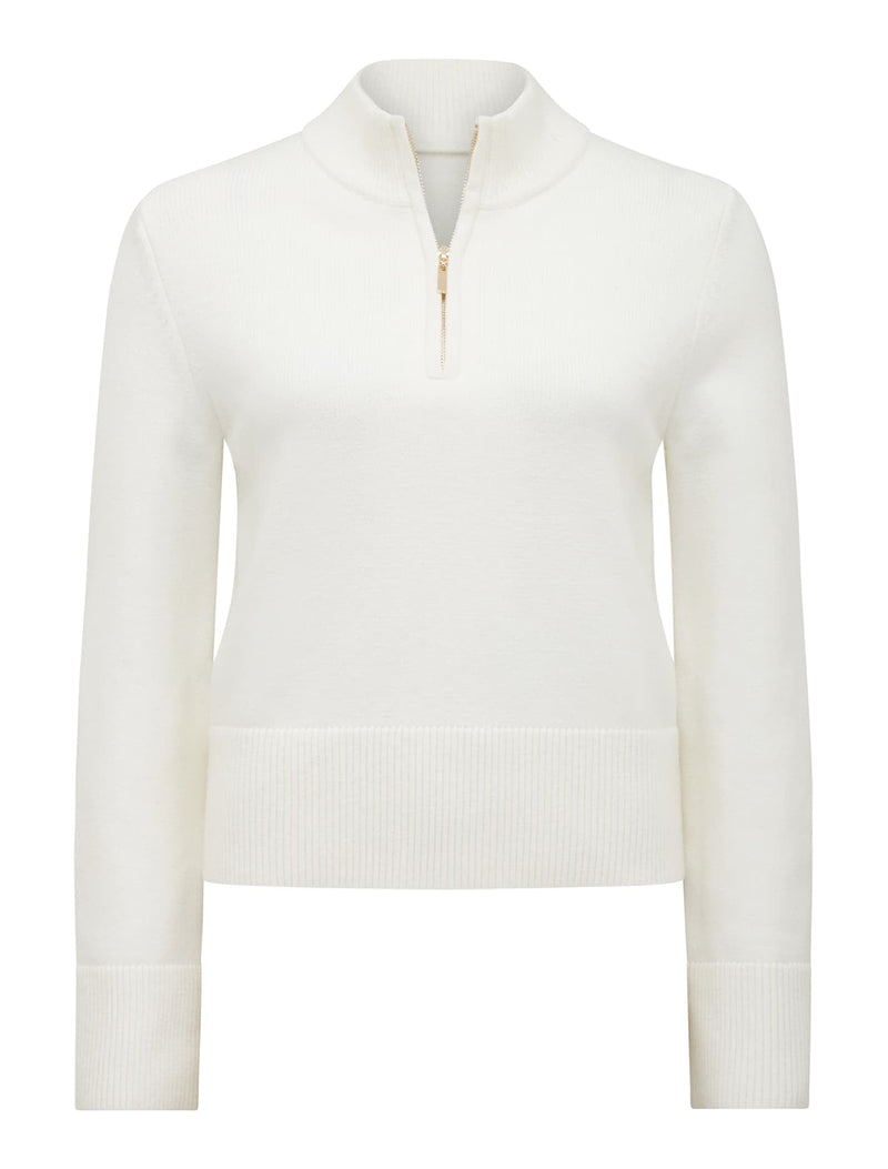 Chantal Zip Neck Knit Sweater Cream Forever New