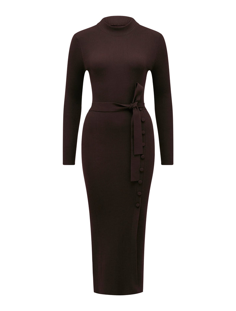 Kiara Petite Button Detail Midi Dress Chocolate Forever New