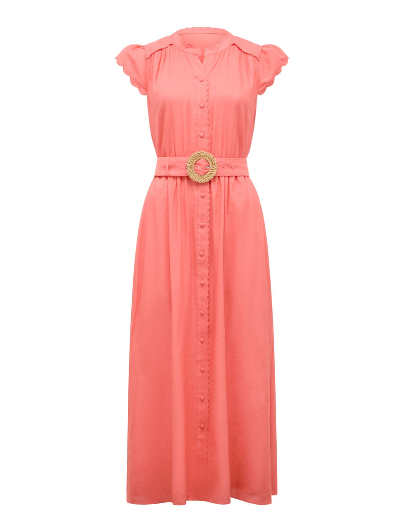 Serafina Scallop Edge Linen Midi Dress Forever New