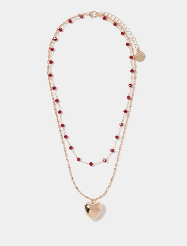 Bella Beaded Heart Necklace 0 Red Gold Forever New