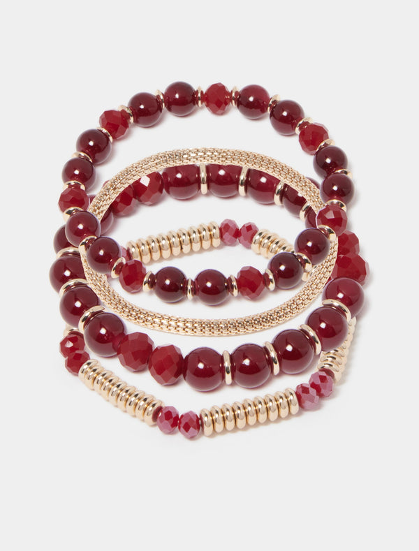 Bella Beaded Stretch Bracelet 0 Red Gold Forever New