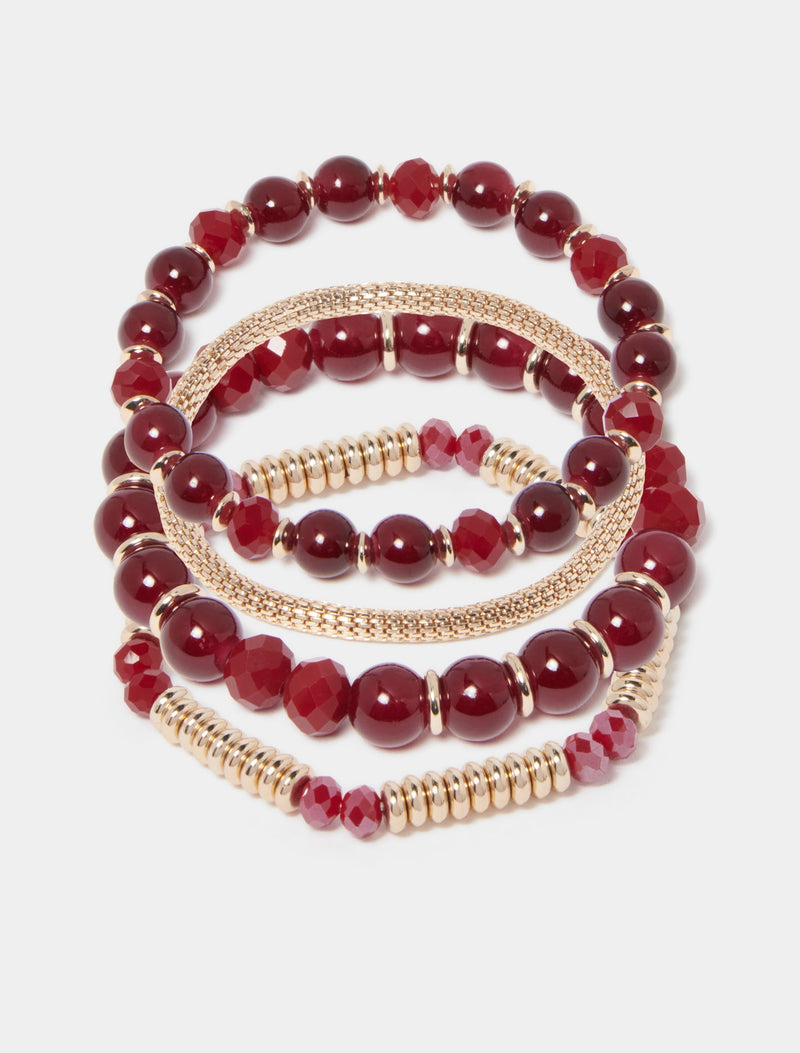 Bella Beaded Stretch Bracelet 0 Red Gold Forever New