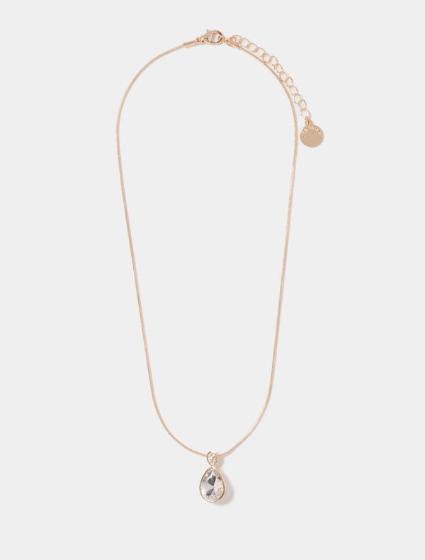 Stef Stone Teardrop Pendant Necklace 0 Crystal Gold Forever New