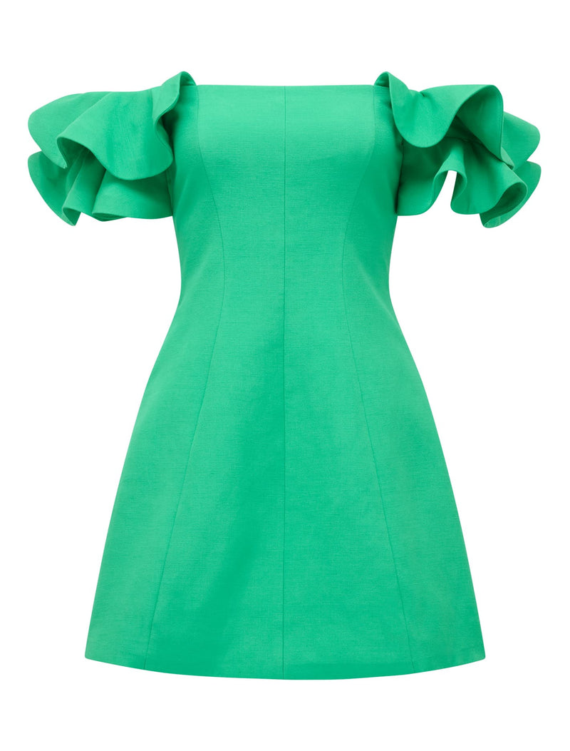 Kenzie Off Shoulder Ruffle Mini Dress Holly Green | Forever New Kenzie Off Shoulder Ruffle Mini Dress Holly Green | Forever New