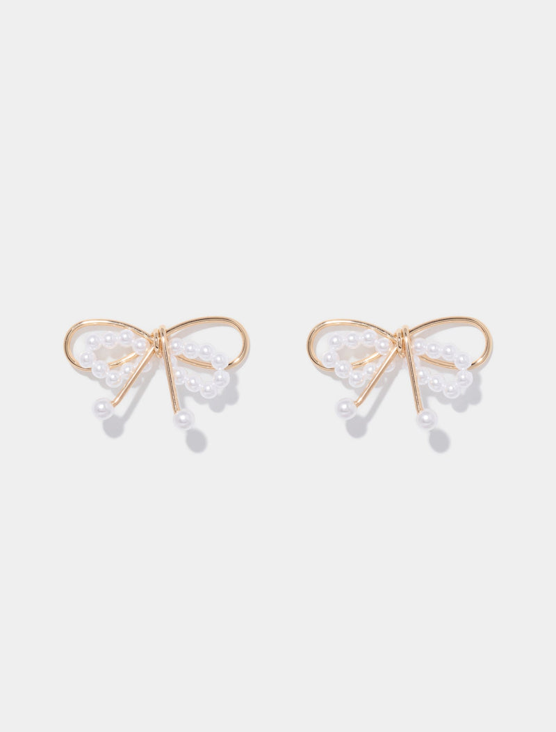 Sage Bow & Metal Earrings 0 Gold Pearl Forever New