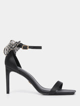 Janelle Jewelled Bow Trim Sandal Heel Black Forever New