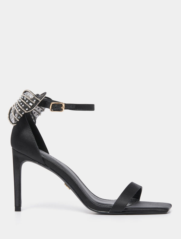 Janelle Jewelled Bow Trim Sandal Heel Black Forever New