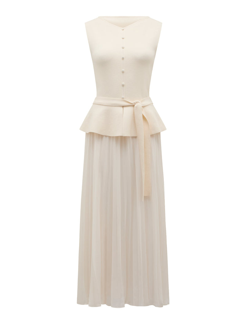 Luella Pleat Mixed Midi Dress Forever New