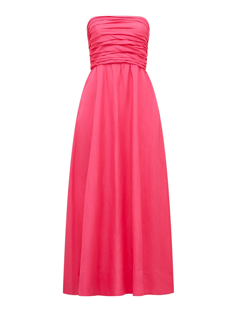 Matisse Ruched Strapless Linen Midi Dress Forever New