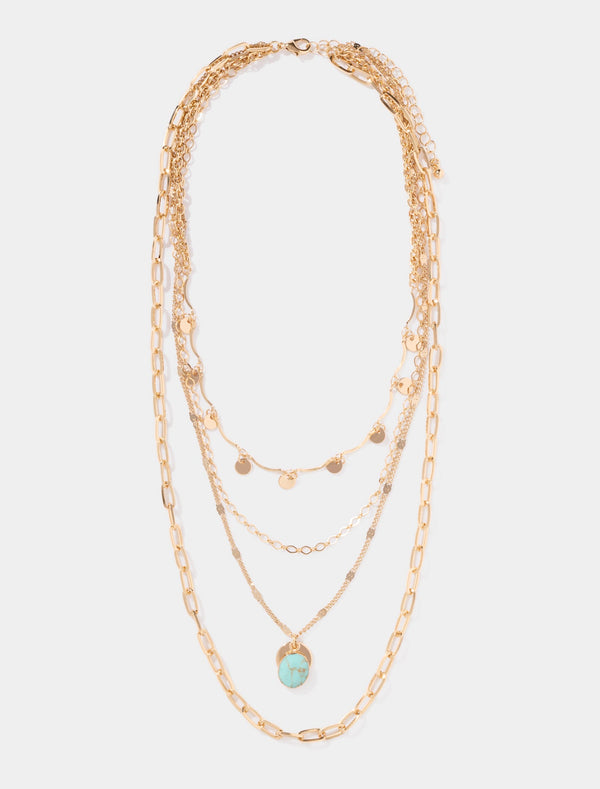 Aurora Layered Necklace 0 Turquoise Gold Forever New