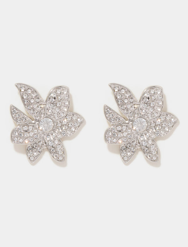 Ida Statement Crystal Flower Earrings 0 Silver Crystal Forever New