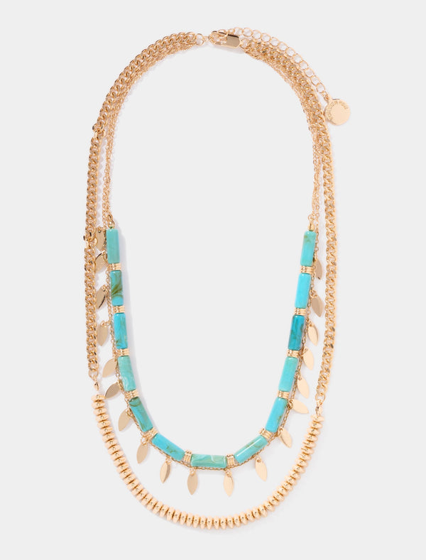 Signature Palmer Layered Stone Necklace 0 Turquoise Gold Forever New