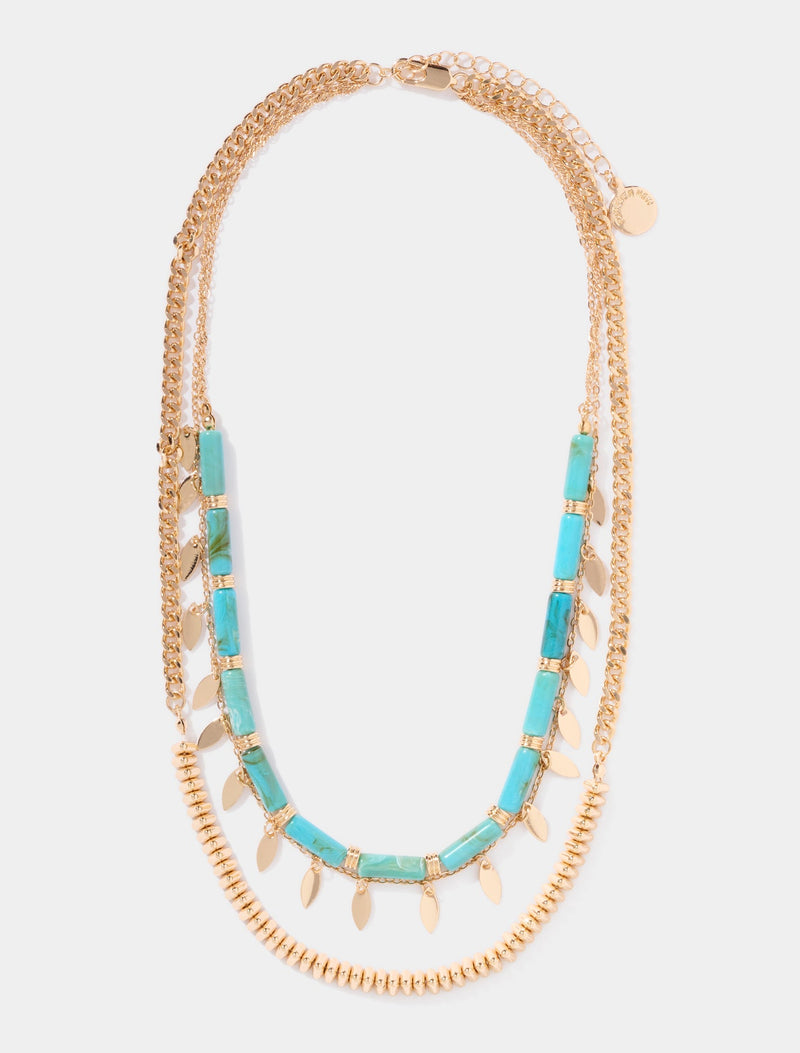 Signature Palmer Layered Stone Necklace 0 Turquoise Gold Forever New