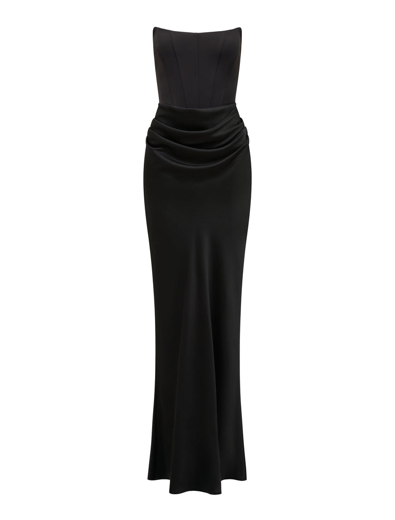 black and gold holiday dress Talia Chocolate Linen Maxi Dress