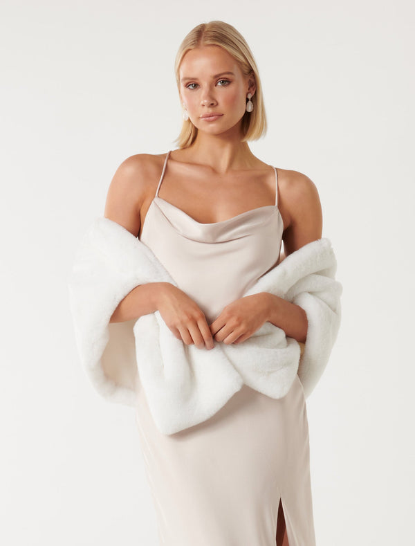 Sophia Faux Fur Wrap 0 Porcelain Forever New