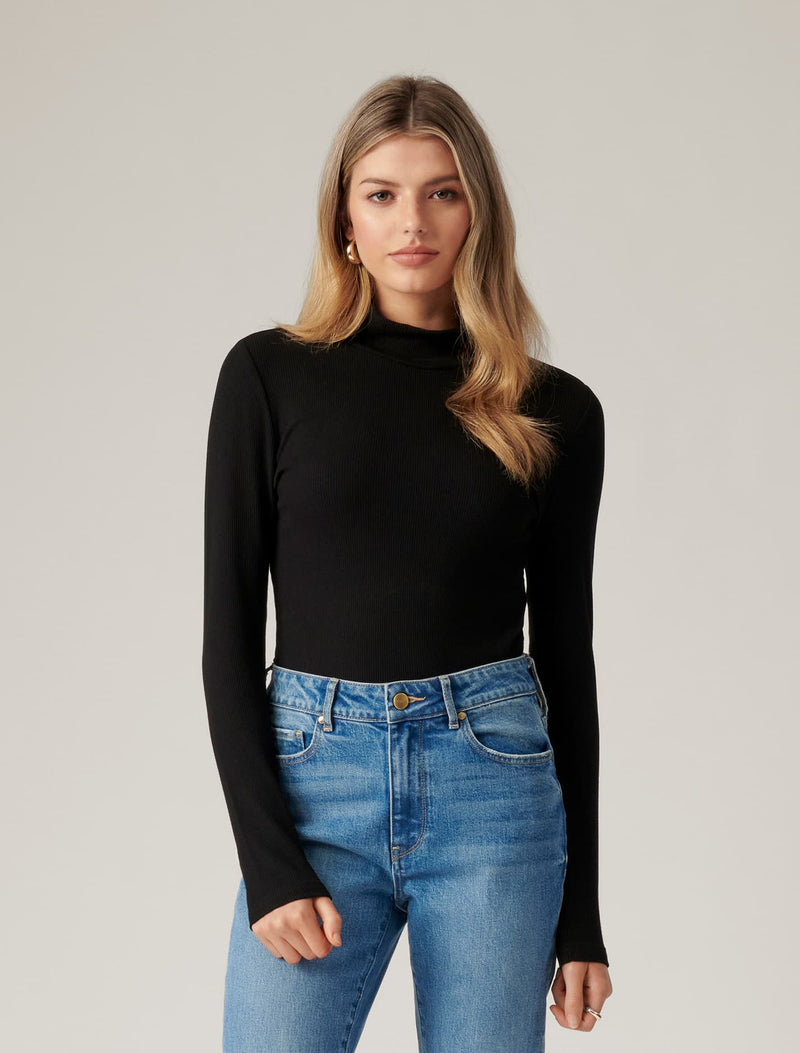 Winona Rib Long Sleeve Top Black Forever New