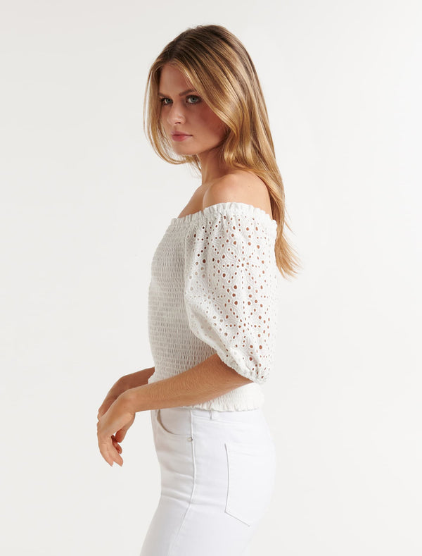 Bridget Broderie Off Shoulder Top Forever New