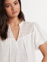 Aida Chevron Linen Top Forever New