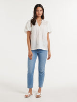 Aida Chevron Linen Top Forever New