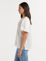 Aida Chevron Linen Top Forever New