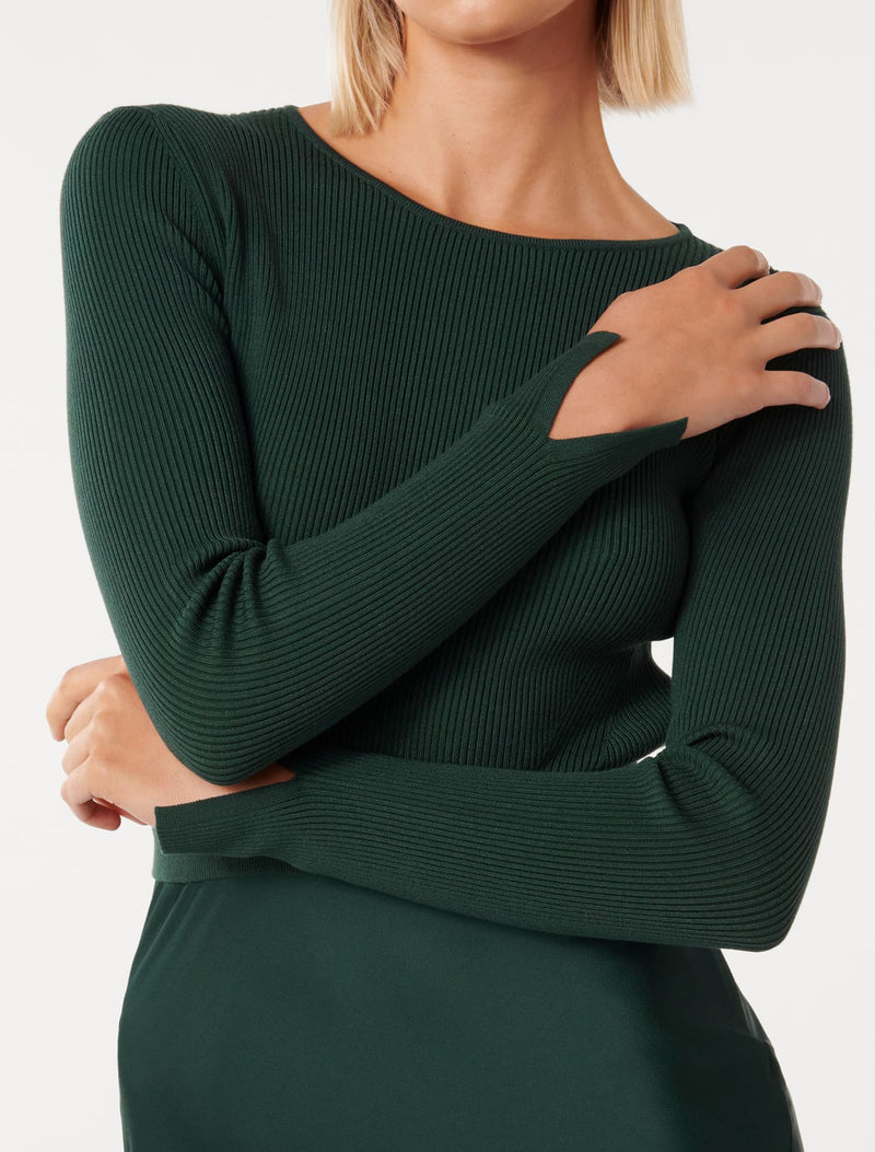 Alicia Long Sleeve Satin Mix Knit Dress Forever New