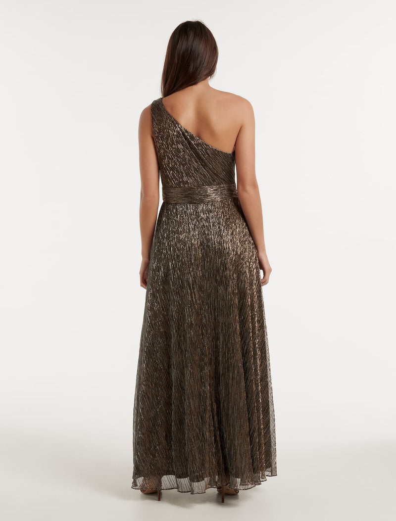 Billie Asymm Plisse Midi Dress Forever New