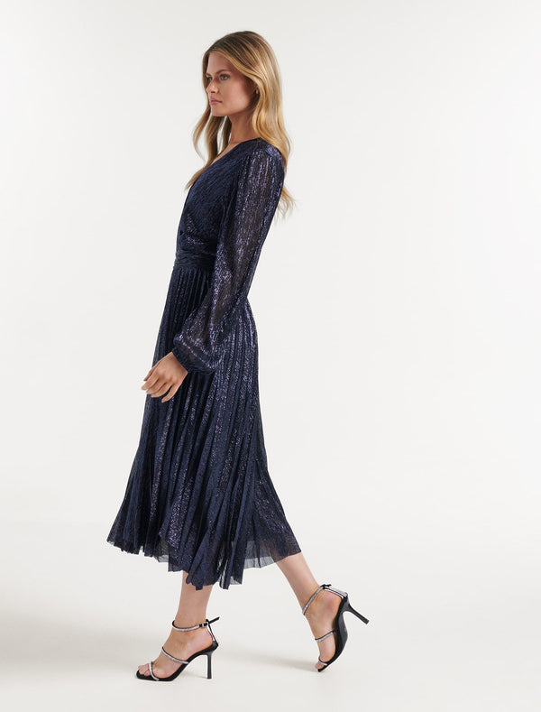 Sahara Wrap Plisse Midi Dress Forever New