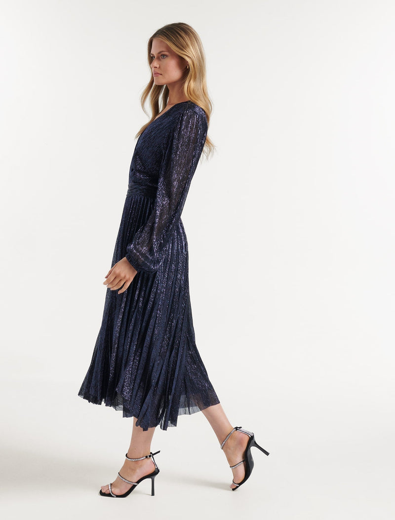 Sahara Wrap Plisse Midi Dress Forever New