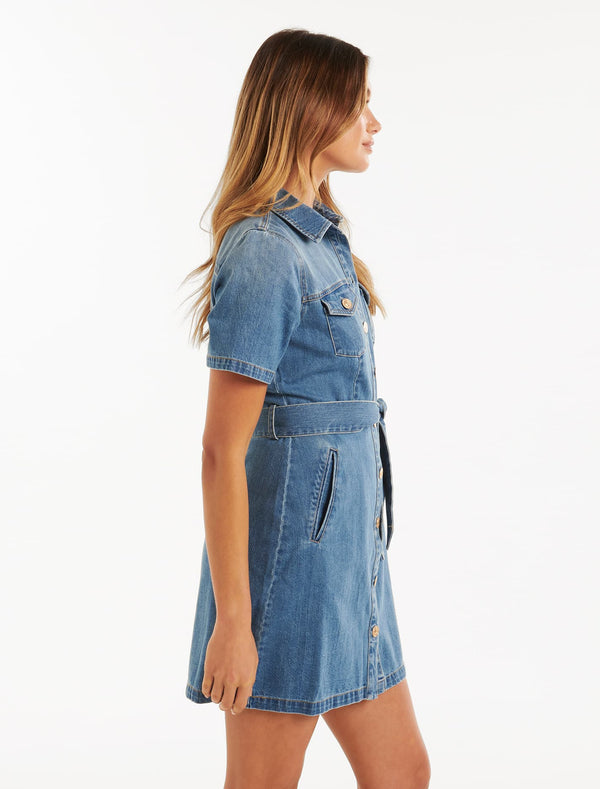 Andrea Denim Short Sleeve Shirt Dress Forever New