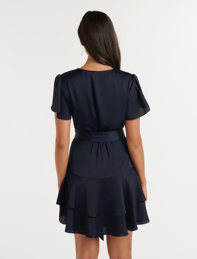 Emerson Flutter Sleeve Satin Mini Dress Forever New