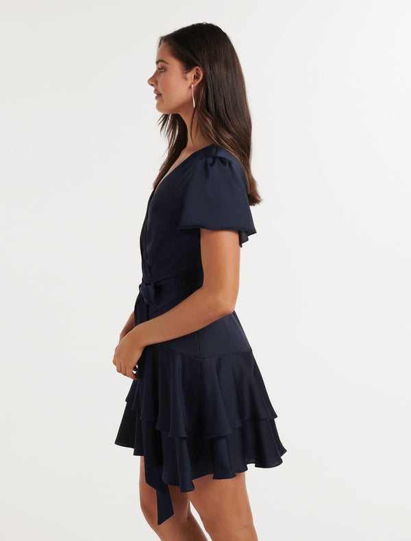Emerson Flutter Sleeve Satin Mini Dress Forever New