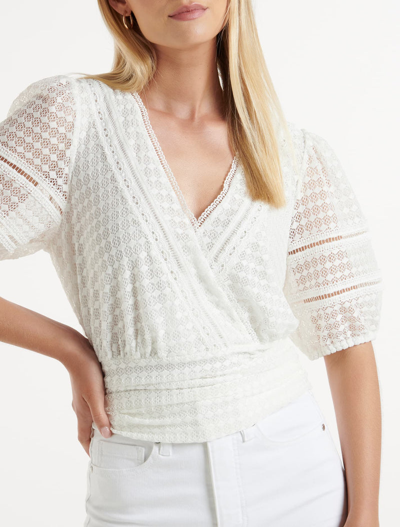 Ariel Spliced Lace Wrap Top Forever New