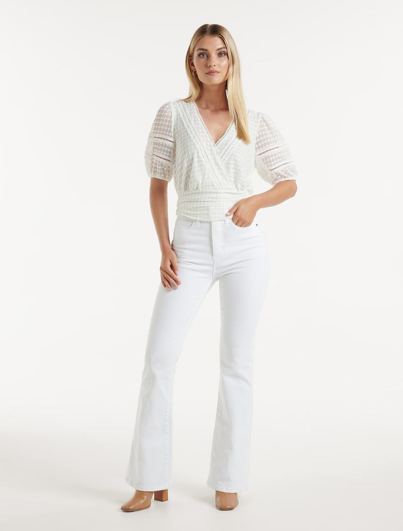 Ariel Spliced Lace Wrap Top Forever New