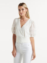 Ariel Spliced Lace Wrap Top Forever New