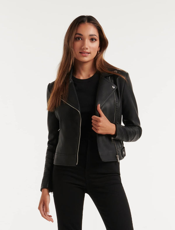Heidi Petite Pu Biker Jacket Forever New
