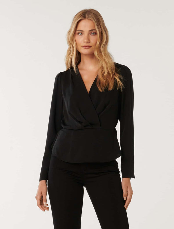 Whitney Wrap Blouse Black Forever New