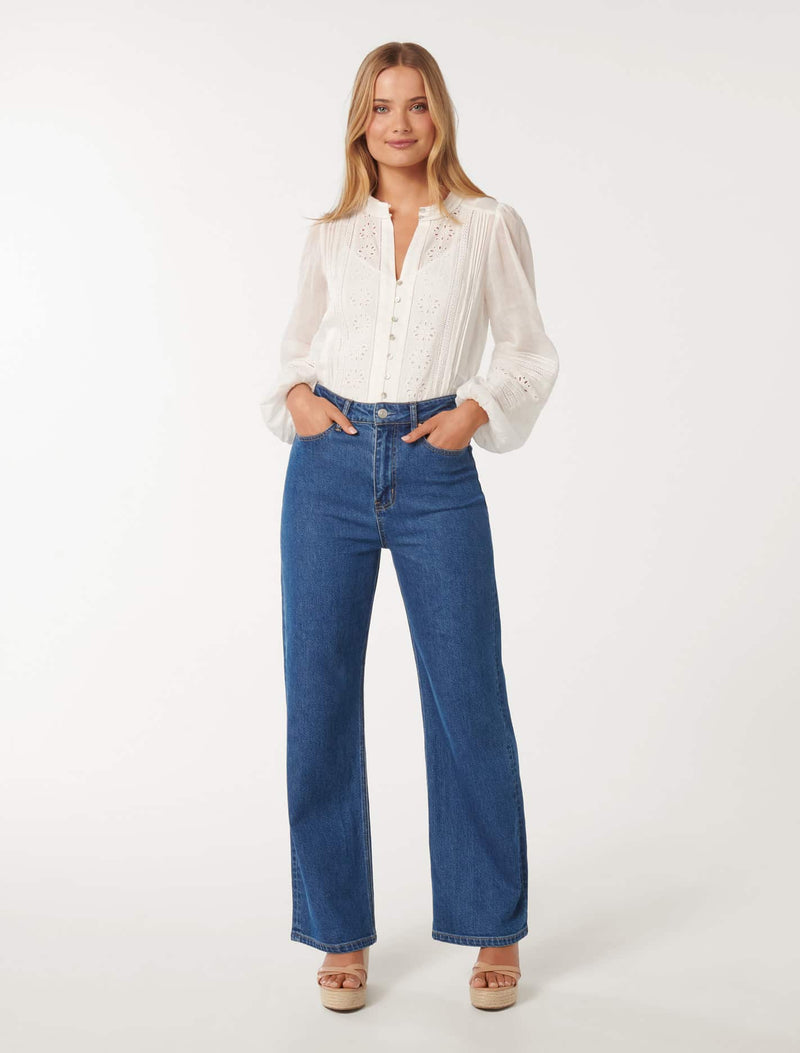 Inez Keyhole Trim Spliced Blouse Forever New