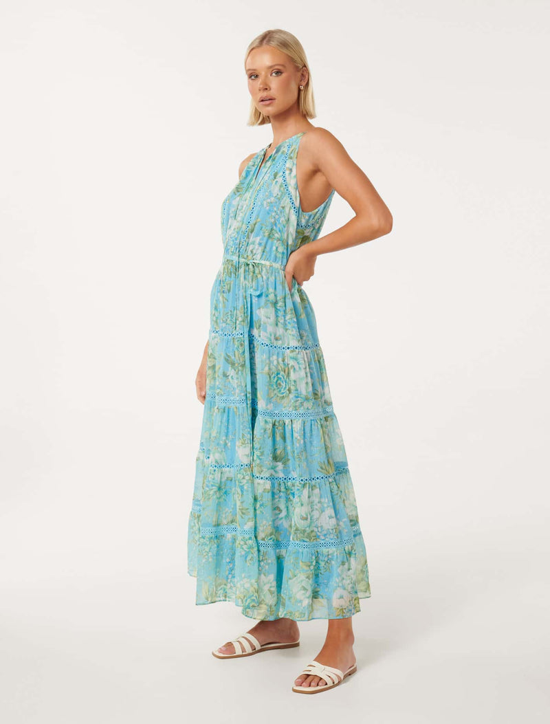 Savannah Trim Insert Halter Dress Sky Merton Floral