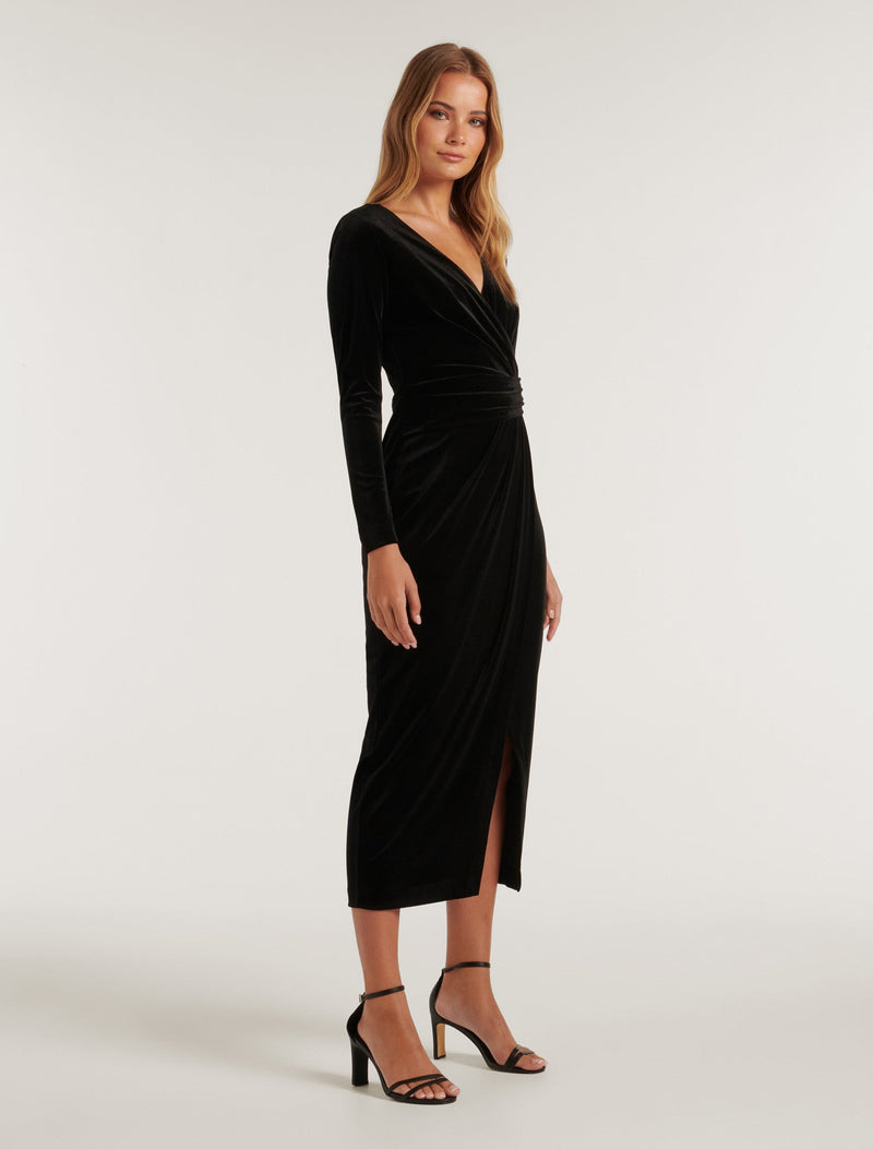 Julianne Wrap Velvet Midi Dress Forever New