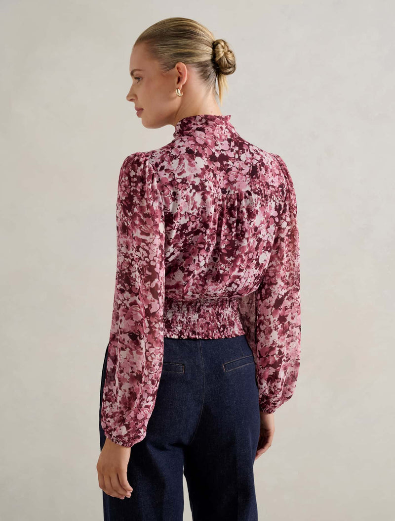 Gloria Shirred Printed Blouse Forever New