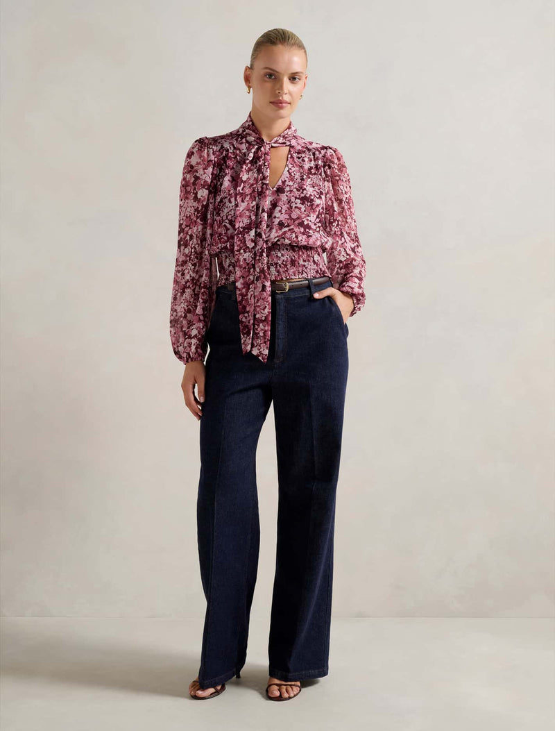 Gloria Shirred Printed Blouse Forever New