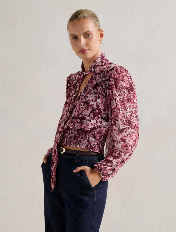 Gloria Shirred Printed Blouse Forever New