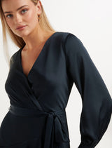 Emerson Long Sleeve Satin Mini Dress Forever New